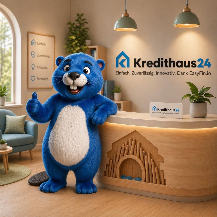 Der Hausbank24-Biber begrüßt Dich am Empfang